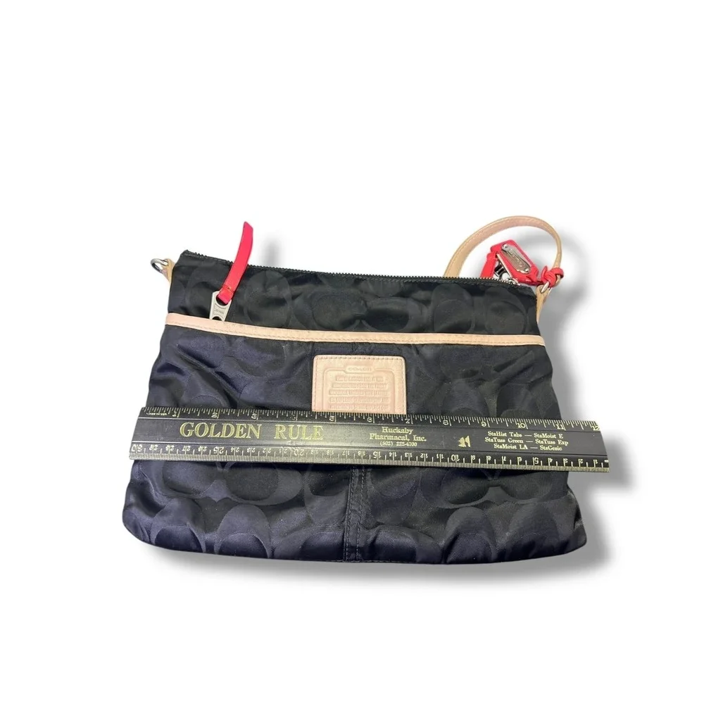 Coach Crossbody Bag Black Signature Jacquard Fabric Beige Leather Trim G1376